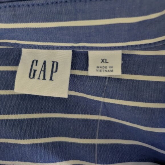 NEW GAP Women Sz XL Shirt Top Button Up Blue White Striped Cropped 100% Cotton - Picture 2 of 4